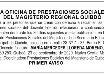 Edicto 1er. aviso María Mercedes Lloreda Moreno
