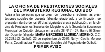 Edicto 1er. aviso María Mercedes Lloreda Moreno