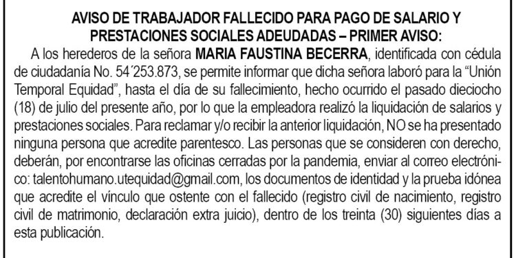 Edicto 1er aviso María Faustina Becerra