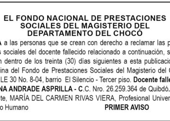 Edicto 1er. aviso Rosina Andrade Asprilla