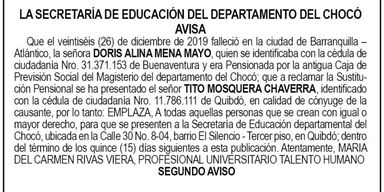 Edicto 2do. aviso Doris Alina Mena Mayo