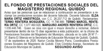 Edicto 2do. aviso Elda María Ortiz Hinestroza
