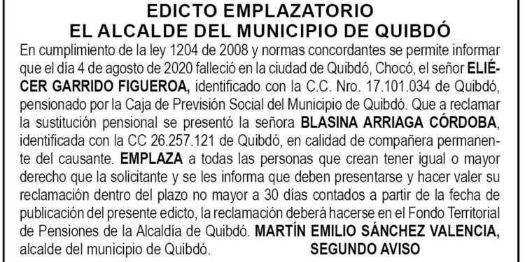 Edicto 2do. aviso Eliécer Garrido Figueroa