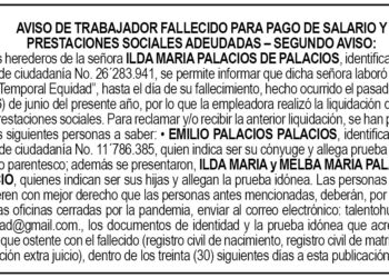Edicto 2do. aviso Ilda María Palacios de Palacios