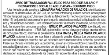 Edicto 2do. aviso Ilda María Palacios de Palacios