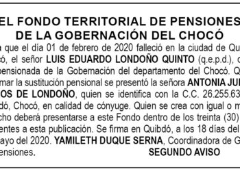 Edicto 2do. aviso Luis Eduardo Londoño Quinto