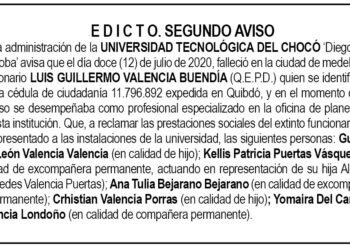 Edicto 2do. aviso Luis Guillermo Valencia Buendía