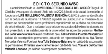 Edicto 2do. aviso Luis Guillermo Valencia Buendía