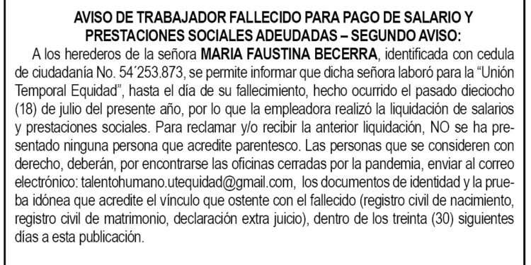 Edicto 2do. aviso María Faustina Becerra