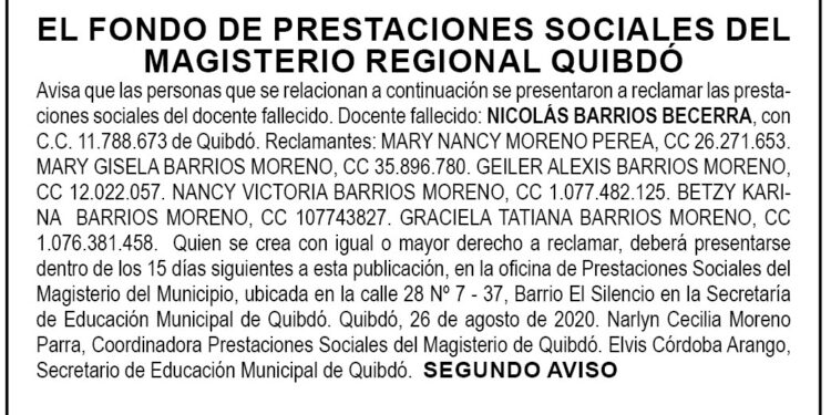 Edicto 2do. aviso Nicolás Barrios Becerra