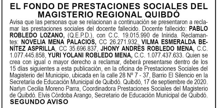 Edicto 2do. aviso Pablo Robledo Lozano