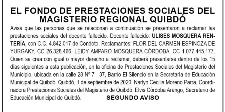 Edicto 2 aviso Ulises Mosquera Rentería