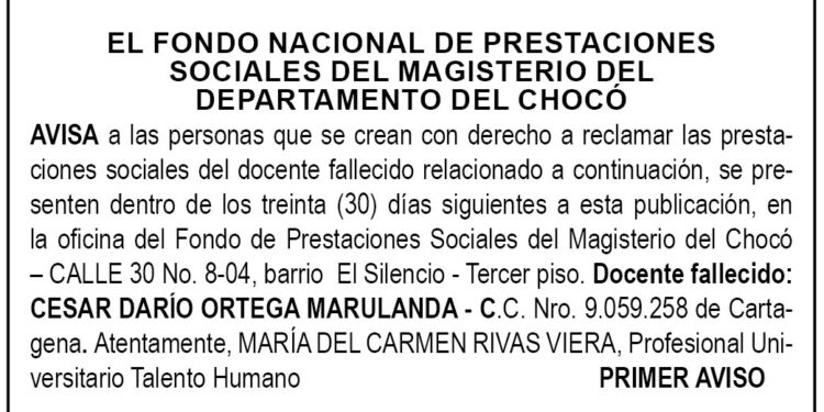 Edicto 1er. aviso César Darío Ortega Marulanda