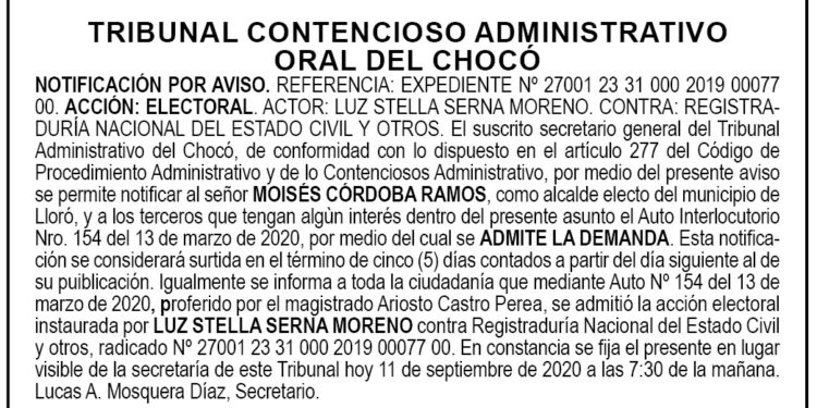 Notificación por aviso. Acción electoral