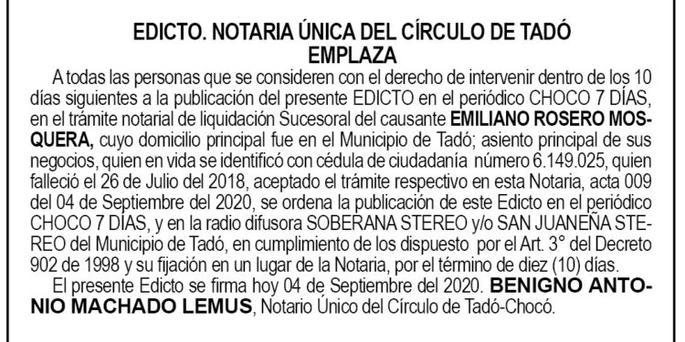 Edicto Emiliano Rosero Mosquera