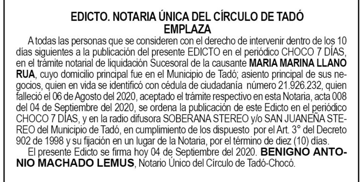 Edicto María Marina Llano Rúa