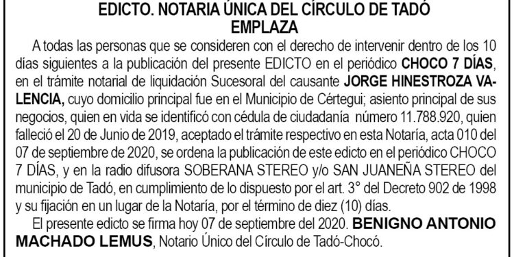 Edicto Jorge Hinestroza Valencia