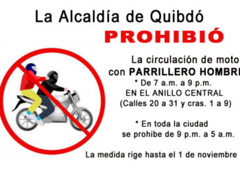 Alcalde restringe motos con parrillero hombre en Quibdó