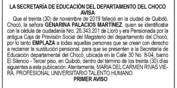 Edicto 1er. aviso Genarina Palacios Martínez