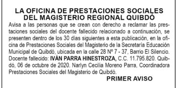 Edicto 1er. aviso Iván Parra Hinestroza