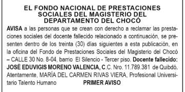 Edicto 1er. aviso José Eduvigis Moreno Valencia