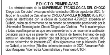Edicto 1er. aviso Cirilo Asprilla Moreno