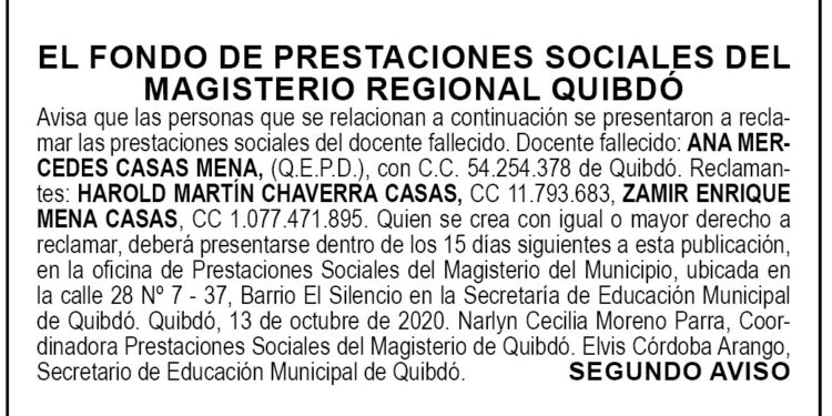Edicto 2do. aviso Ana Mercedes Casas Mena