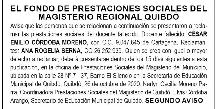 Edicto 2do. aviso César Emilio Córdoba Moreno