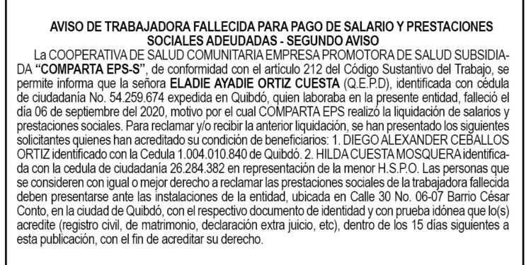 Edisto 2do. aviso Eladie Ayadie Ortiz Cuesta