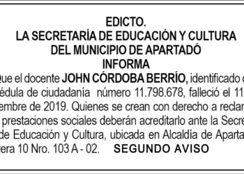 Edicto 2do. aviso Jhon Córdoba Berrío
