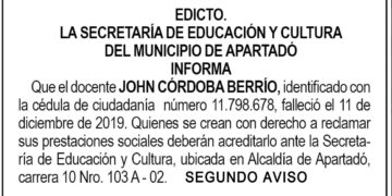 Edicto 2do. aviso Jhon Córdoba Berrío