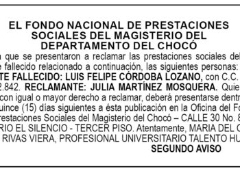 Edicto 2 aviso Luis Felipe Córdoba Lozano