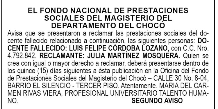 Edicto 2 aviso Luis Felipe Córdoba Lozano