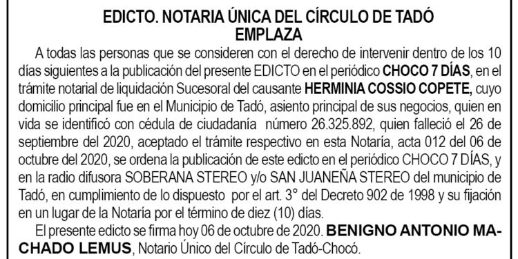 Edicto Herminia Cossio Copete