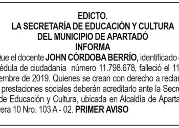 Edicto 1er. aviso Jhon Córdoba Berrío
