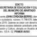 Edicto 1er. aviso Jhon Córdoba Berrío