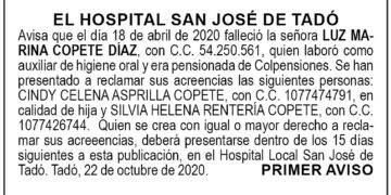 Edicto 1er. aviso Luz Marina Copete Díaz