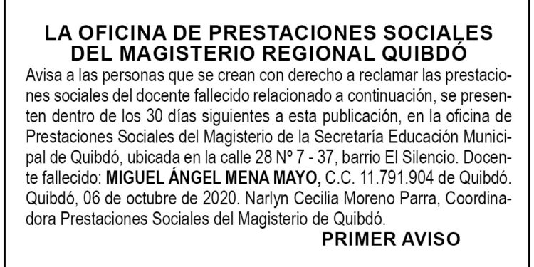 Edicto 1er. aviso Miguel Ángel Mena Mayo