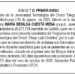Edicto 1er. aviso María Benilda Cuesta Mena