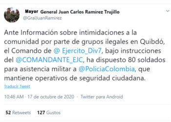 Llegan 80 nuevos soldados a Quibdó para contrarrestar acciones de ilegales