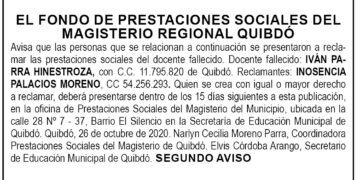 Edicto 2do. aviso Iván Parra Hinestroza