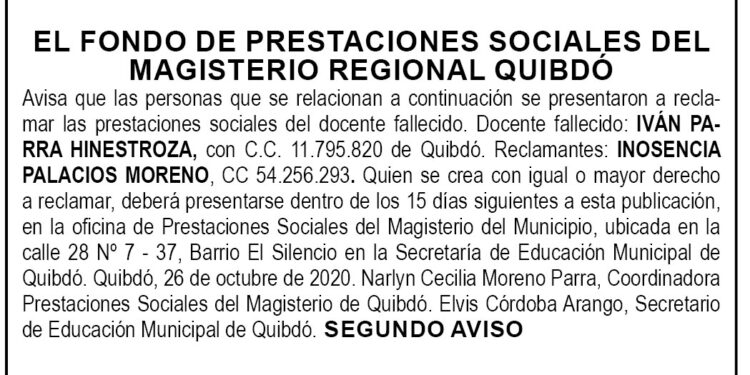 Edicto 2do. aviso Iván Parra Hinestroza