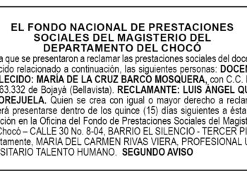 Edicto 2do. aviso María de la Cruz Barco Mosquera