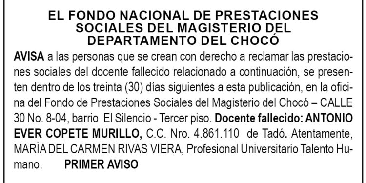 Edicto 1er. aviso Antonio Ever Copete Murillo