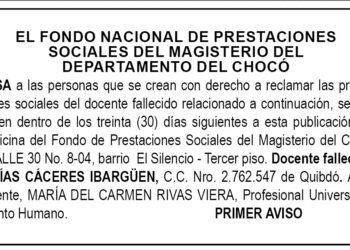 Edicto 1er. aviso Elcías Cáceres Ibargüen