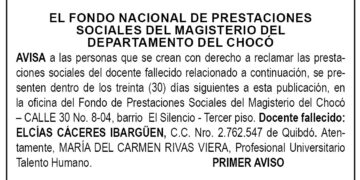 Edicto 1er. aviso Elcías Cáceres Ibargüen