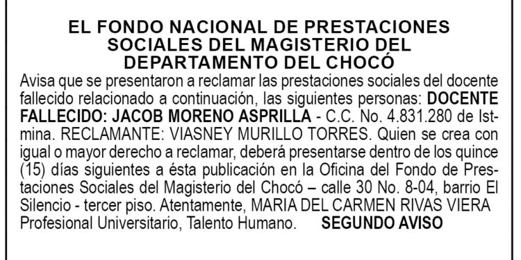 Edicto 2do. aviso Jacob Moreno Asprilla