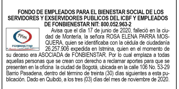 Edicto 1er. aviso Rosa Elena Parra Mosquera