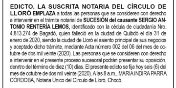 Edicto Sergio Antonio Rentería Lemos