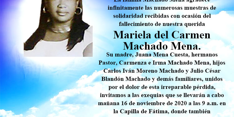 Agradecimiento Mariela del Carmen Machado Mena